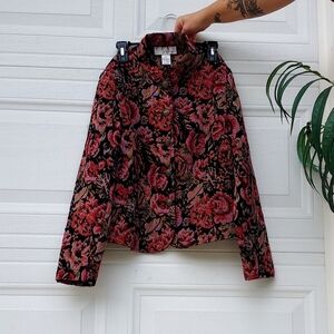 Floral Carpet Jacket Women's Blazer in Pink and Black